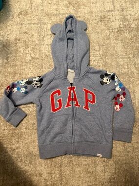 GAP Disney Blue Hoodie with Red Logo and Multicolor Mickey Accents size 5Y